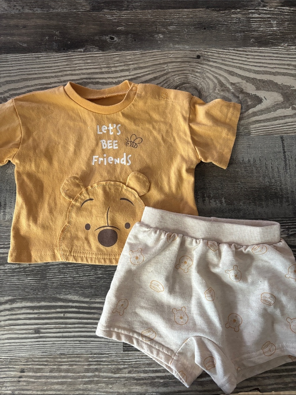 Winnie the Pooh Yellow Baby Tee & Cream Shorts Set